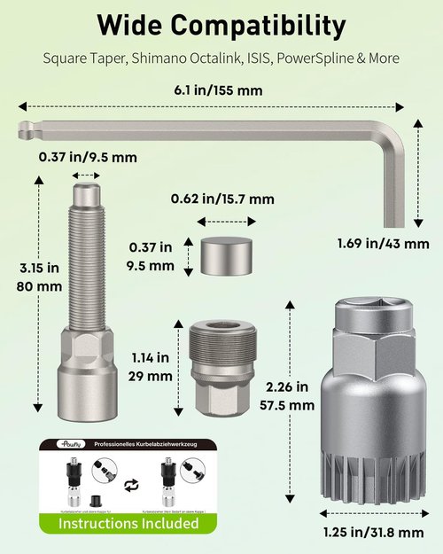 Pawfly Upgraded Bicycle Crank Puller Set, Bike Crank Removal Tool, Bottom Bracket Tool with 20-Tooth Socket, Wrench & Top Cap, Bike Repair Kit for Square Taper Shimano & ISIS Splined Crank Arm
