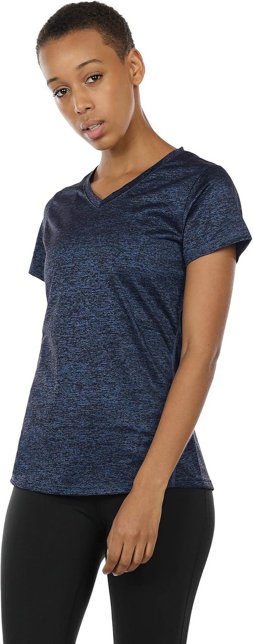 Icyzone Workout Shirts - Women's V-Neck Yoga Tops for Running & Fitness | Short Sleeve Tees (XL, Royal Blue/Purple/Charcoal)