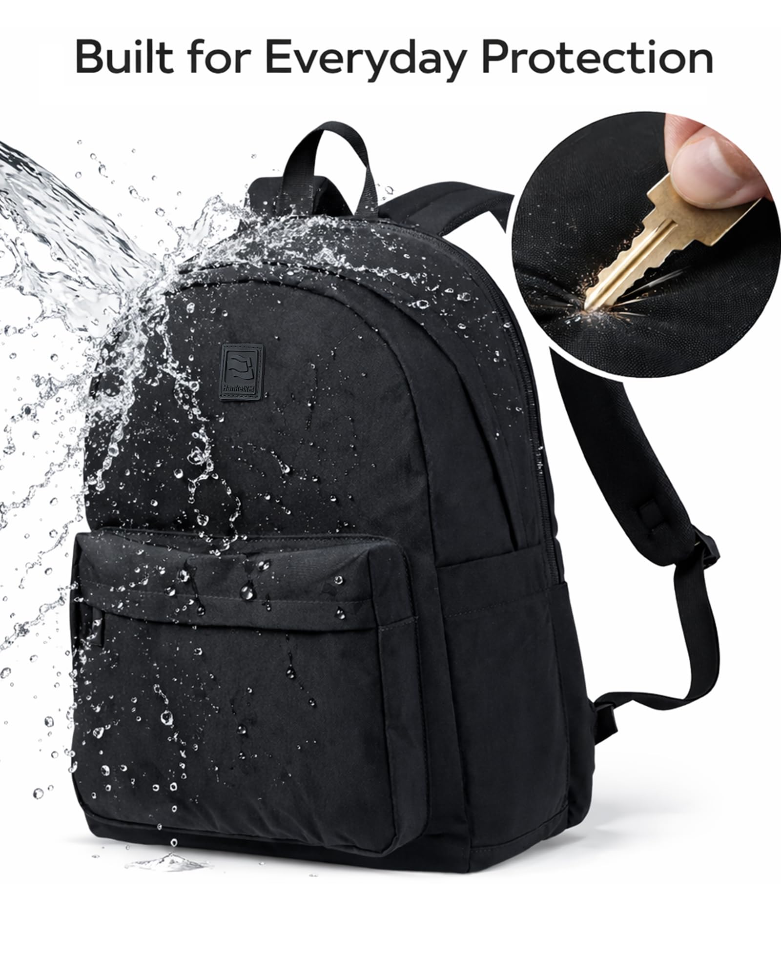 Hanke Travel Backpack for Women Men, 15.6 Inch Laptop College Backpack, Lightweight Small Computer Bookbag, Water-Resistant Casual Daypack, Black