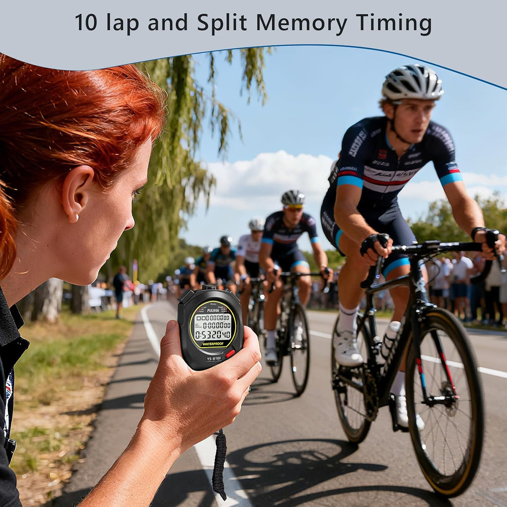 Waterproof Stopwatch - Digital Timer with 10 Lap Split Memory for Sports Activities