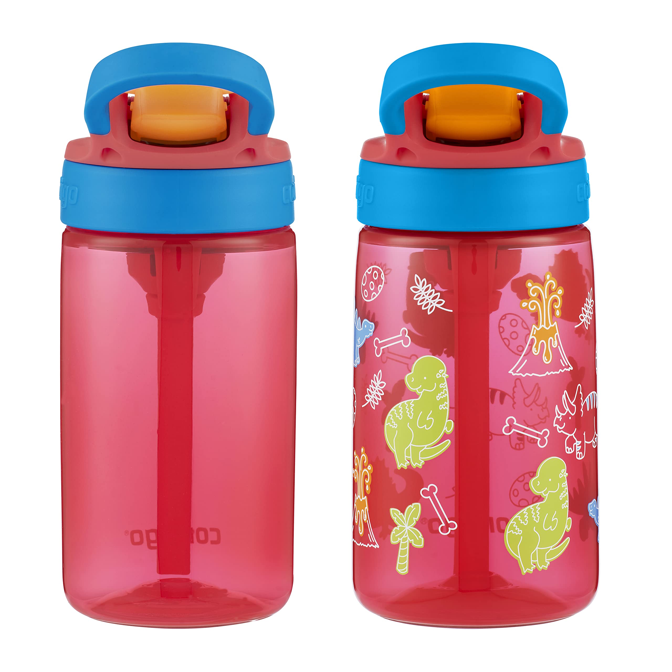 Contigo 14oz Kids Cleanable Water Bottle with Silicone Straw and Spill-Proof Lid, 8-Pack in Watermelon & Dinos, Dishwasher-Safe