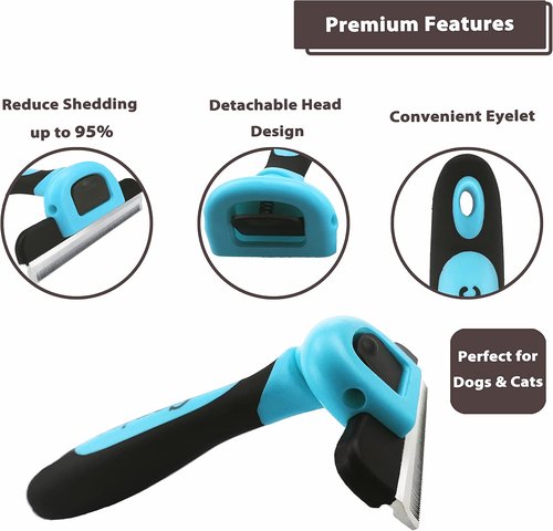 Gonicc Professional Pet De-Shedding Comb Tool - Ergonomic Design | Blue Color