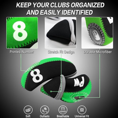 Golf Club Covers Set for Irons Neoprene Iron Head Cover Club Protector 10Pcs with/Without Top Window Accessories for Men Women (Green(with Top Window))