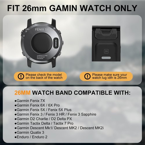 Bandkids 26mm Camo Band Compatible for Garmin Fenix 5X /Fenix 6X /Fenix 7X/Tactix Delta/Fenix 3/3 HR,Soft Waterproof Sport Quickfit Watch Bands for Garmin Fenix 6X Pro/5X Plus