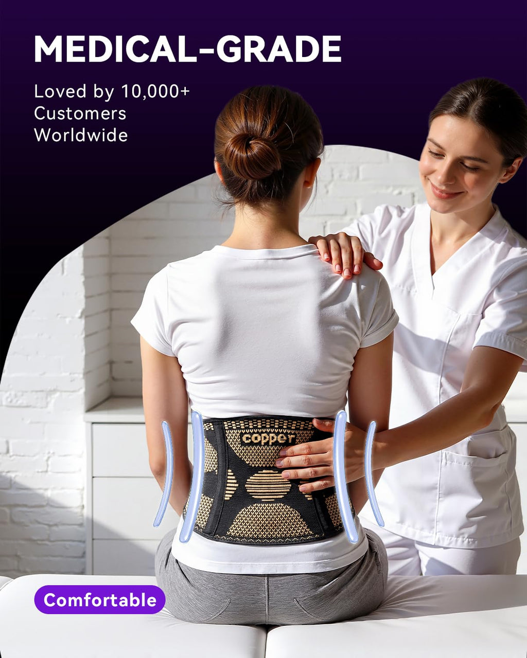 SOLOEVER Copper Back Braces for Lower Back Pain, Breathable Lumbar Support Belt for Men and Women, Lower Back Brace for Herniated Disc, Sciatica, Scoliosis, Heavy Lifting (Black, Large)