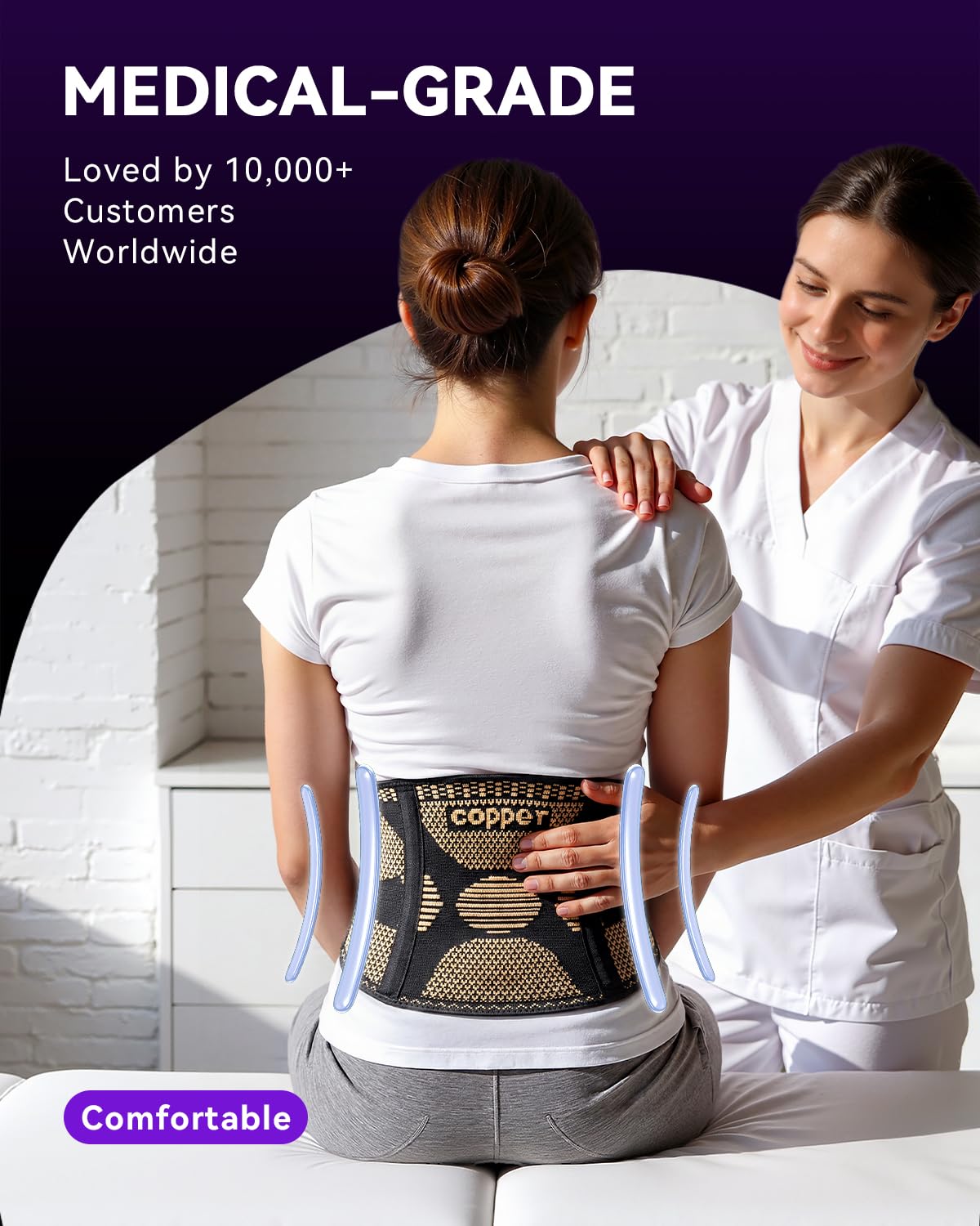SOLOEVER Copper Back Braces for Lower Back Pain, Breathable Lumbar Support Belt for Men and Women, Lower Back Brace for Herniated Disc, Sciatica, Scoliosis, Heavy Lifting (Black, Large)
