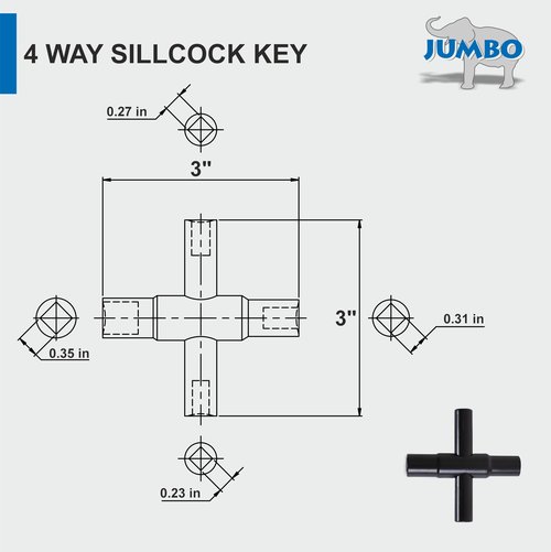 JUMBO 16" Water Meter Key with 4 Way Sillcock Key and 4 Way Multi Utility Key