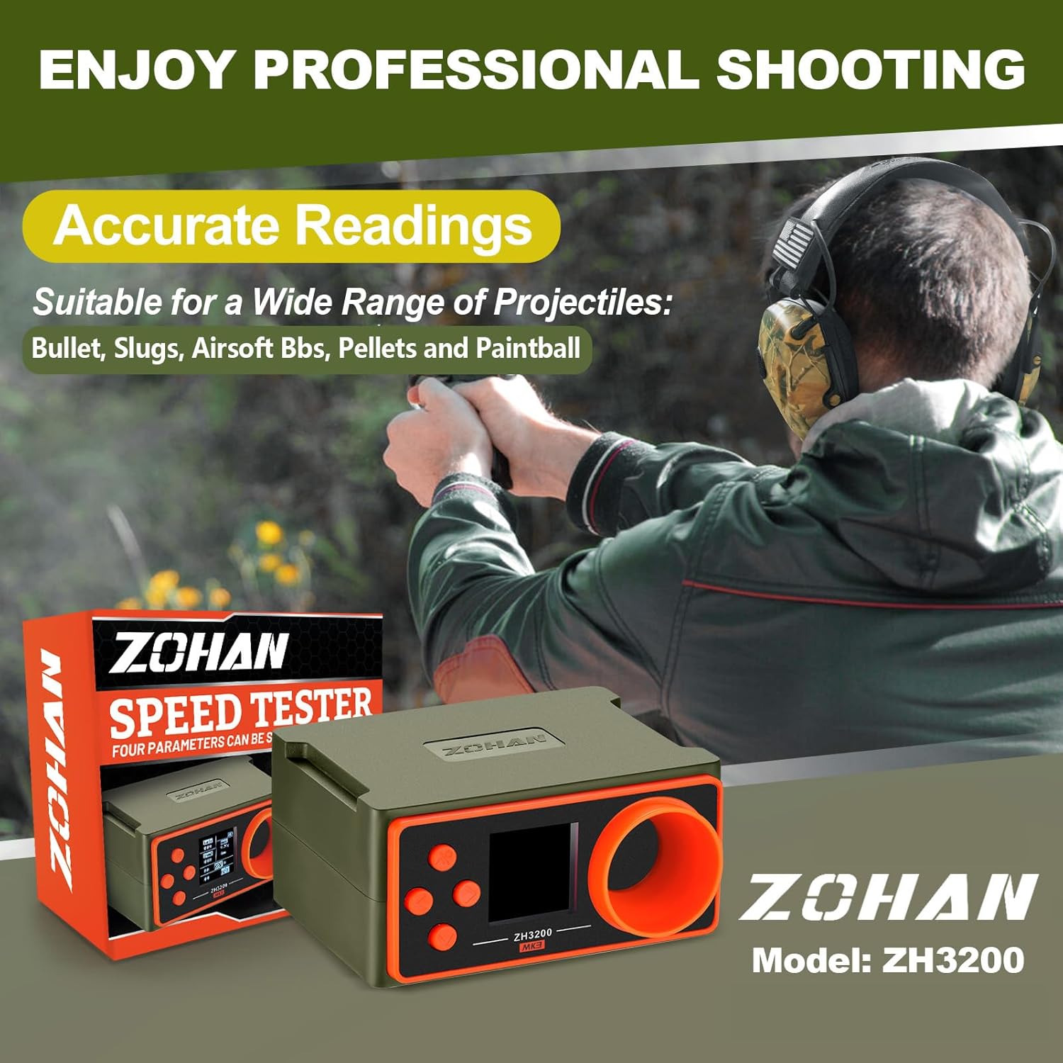ZOHAN Airsoft Chronograph - Accurate Speed Tester for Airsoft Guns & Paintball | Easy Setup, 4 Adjustable Parameters