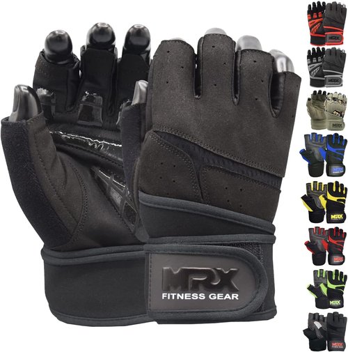 MRX Weightlifting Gloves - Men's Fingerless Workout Gloves with Wrist Support | Ideal for Powerlifting & Gym Use