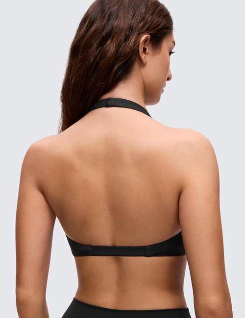 CRZ YOGA Butterluxe Sports Bra - Double Lined Deep V Neck Crop Top with Open Back | Non-Padded Design