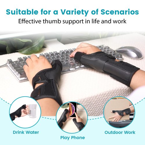 DrFinger Thumb Brace Spica Splint for Right & Left Hand, De Quervain's Tenosynovitis Splint, Breathable Wrist & Thumb Stabilizer, for Trigger Thumb, Arthritis, Tendonitis, Men and Women -Black (L/XL)