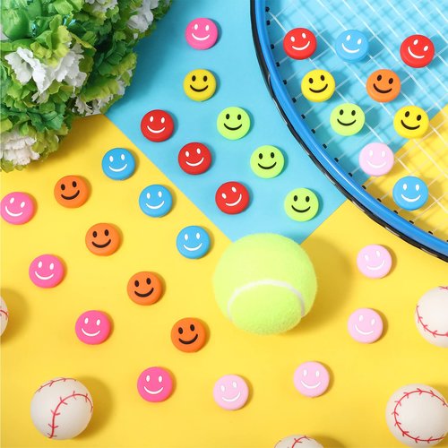 Jexine 35 Pcs Tennis Vibration Dampener Silicone Racket Dampener Cute Tennis Supplies Racket for Gift (Smile)