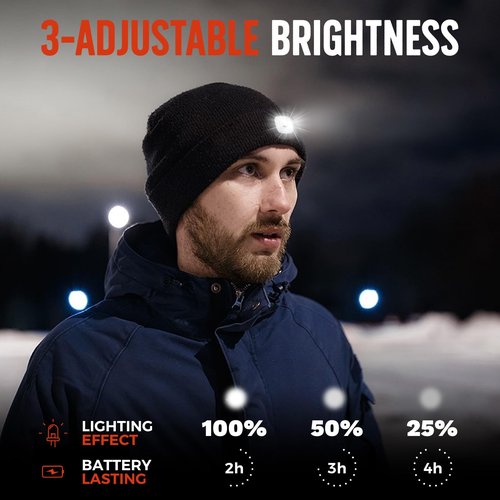 SYMNTEM Unisex Beanie Hat with Light, Rechargeable Headlamps Cap, Gifts for Men, Hiking, Camping headlamps, Cool Gadget Birthday Gifts for Men, Women, Dad, Father, Boyfriend, Black