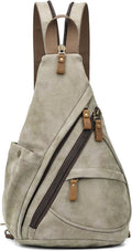 KL928 PU Leather Sling Bag - Stylish Olive Green Crossbody Backpack for Men & Women