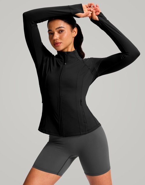 G Gradual Women's Black Workout Jackets Slim Fit Lightweight Full Zip Thumb Holes Athletic Running Clothes(Black, M)