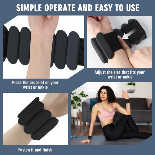 Wrist Weights - 1 Pair (1 lb Each) | Adjustable Wearable Wrist Ankle Weights, Silicone Wrist Bangles Leg and Arm Weights for Women | Yoga, Dance, Pilates, Swimming, Walking and Gym (Black)