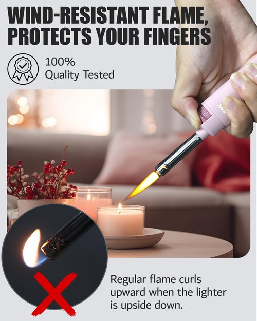 MK Candle Lighter - Butane Refillable Wind-Resistant Flame | 4-Pack for BBQ & Camping (Pastel)