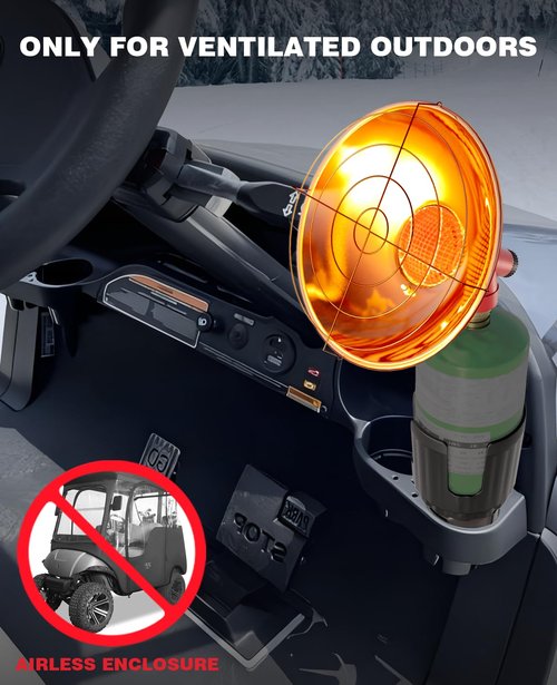 Golf Cart Heater with Adjustable Cylinder Holder (Gas Cylinder NOT Included), 5500BTU Outdoor Heater with Metal Control Knob for Club Car, EZGO, Yamaha, Includes 16oz Propane Tank Holder