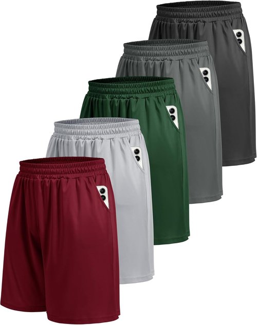 BOOJO Athletic Gym Shorts for Men - Quick Dry Black Workout Shorts with Pockets | 5 Pack