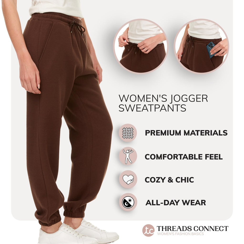 Sweatpants for Women - Closed Cinch Bottom Fleece Lounge Womens Plus Size Joggers Brown