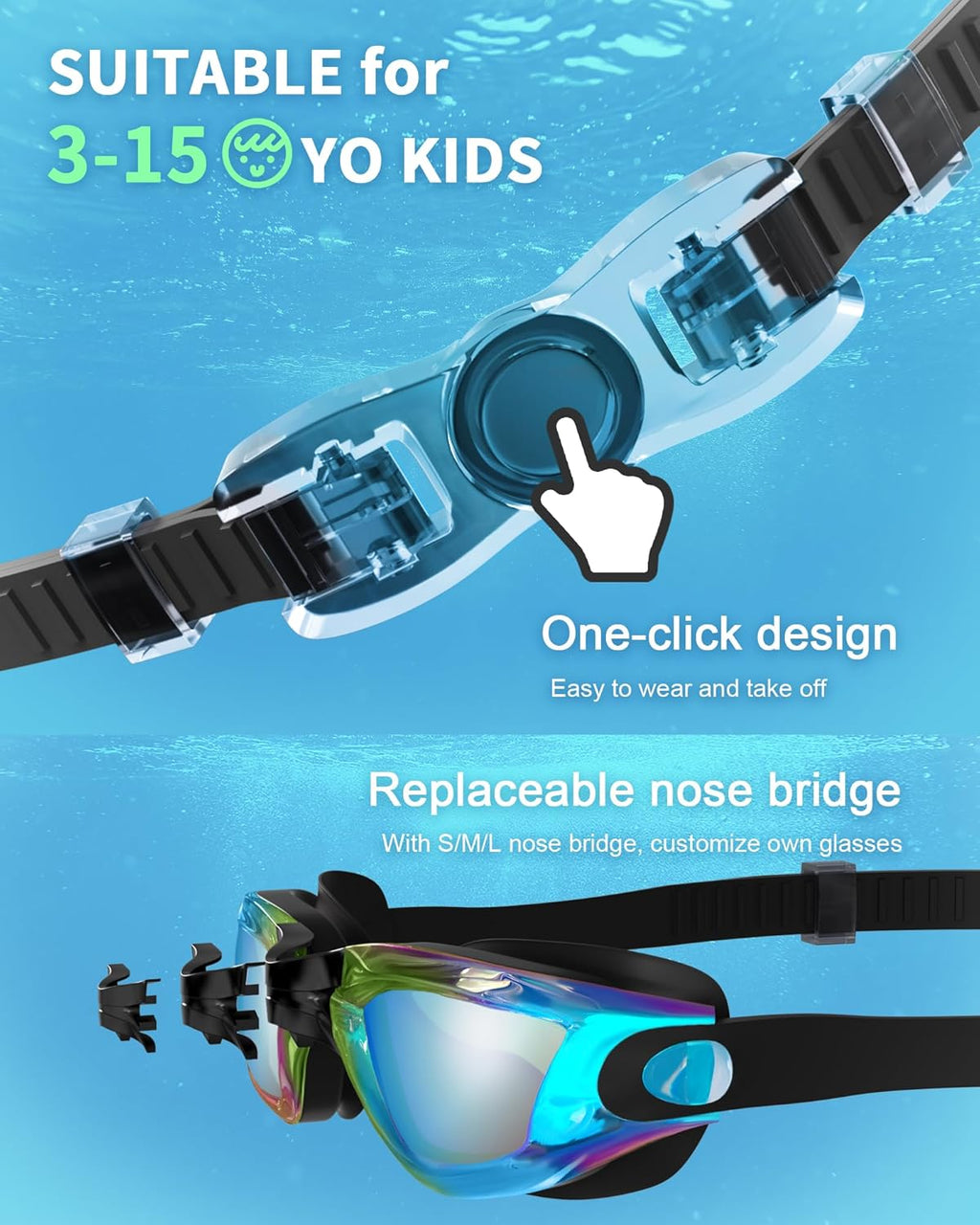Skiennix Kids Swim Goggles - Comfortable Fit with Nose Clip & Earplugs | Ages 3-15