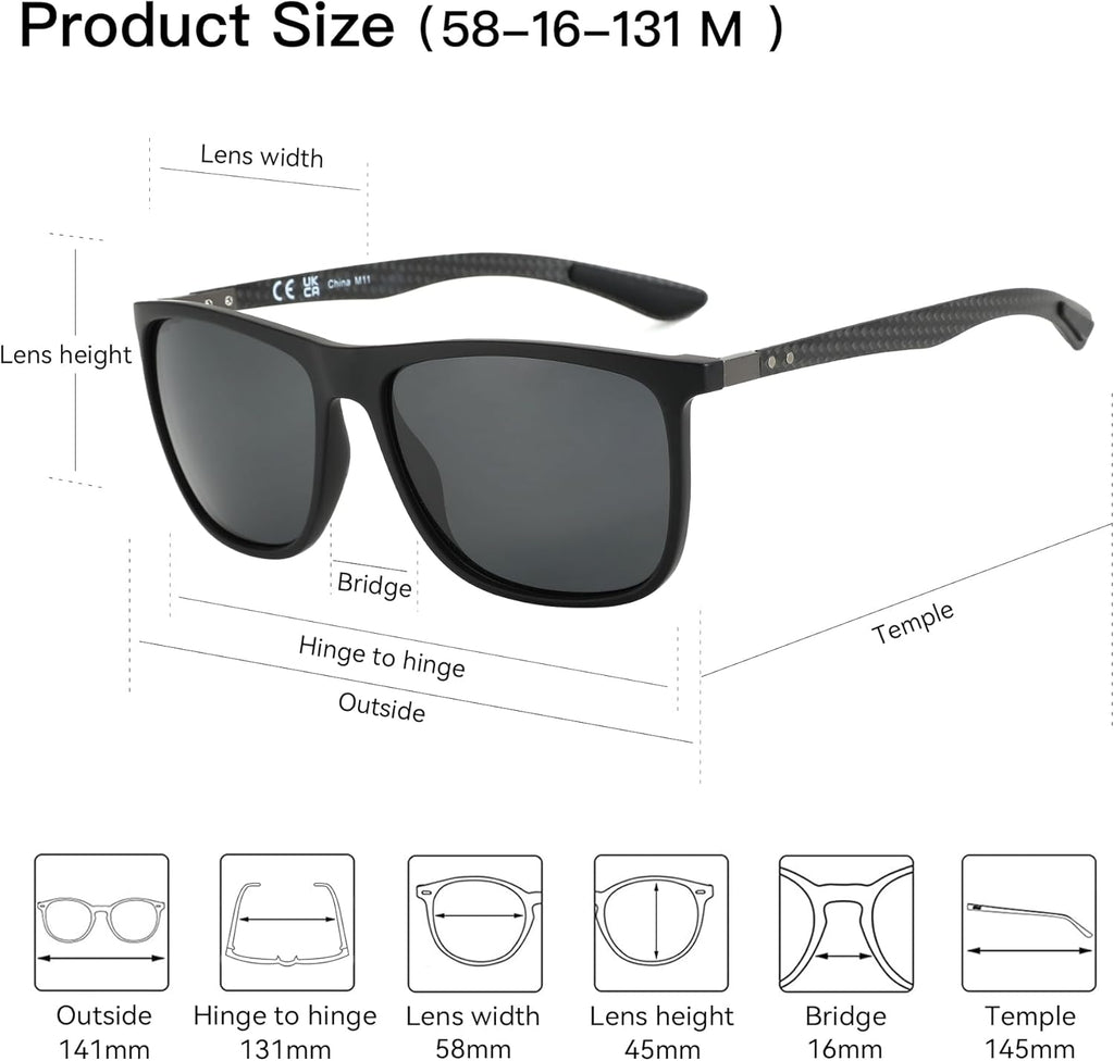ZENOTTIC Polarized Sunglasses - Ultralight Carbon Fiber Design for Men | UV400 Protection for Sports & Outdoor Activities
