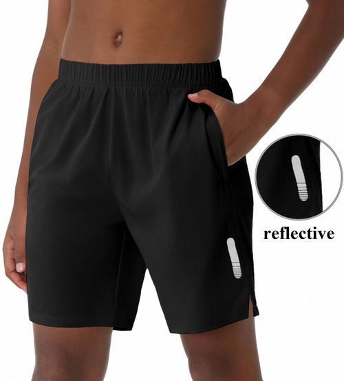 EXARUS Boys Athletic Running Shorts Quick Dry Reflective Elastic Waist with Pockets Water Resistant Hiking Gym Lightweight Shorts 14Y
