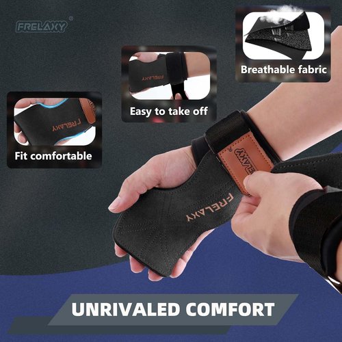 Frelaxy Weight Lifting Wrist Straps - Cushioned Grips with Double Layer Leather | Gym Workout Essentials