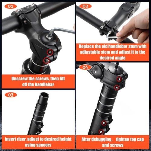 Bike Stem Riser & Adjustable MTB Stem, 31.8mm Bike Stem Adjustable ±60 Degree, Aluminum Bicycle Handlebar Riser, Universal Bike Stem Riser Extender for MTB/Road/BMX/E-Bikes