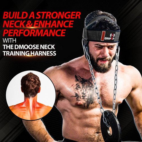 GripUp Neck Harness for Strength Training – Heavy Duty Adjustable Head Strap with Chain & D-Ring – Neck Exerciser for Athletes, Wrestlers, MMA, Boxing & Fitness