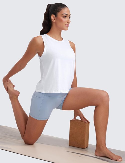 CRZ YOGA Women's Pima Cotton Sleeveless Tank Top - Comfortable Athletic Yoga Shirt