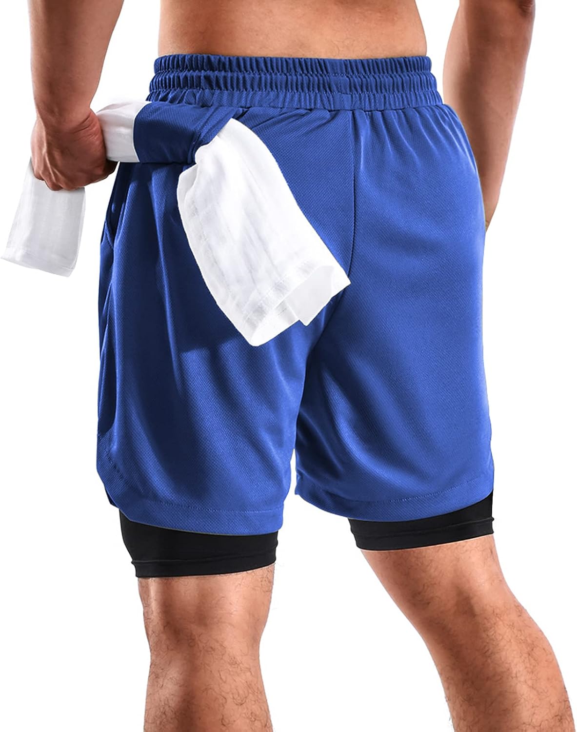 Skiennix Men's 2-in-1 Running Gym Shorts - 7 Inch Workout Shorts with Pockets & Towel Loop | 2 Pack