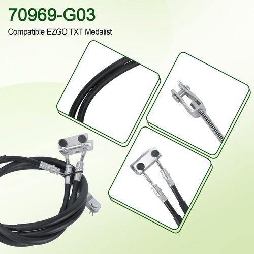 VQQLII Golf Cart Brake Cable Kit for EZGO TXT 1994 & up or EZGO TXT Marathon Medalist, Driver & Passenger Side Brake Cable 70969-G03 70716-G03 70273-G03 - Stainless Steel Core