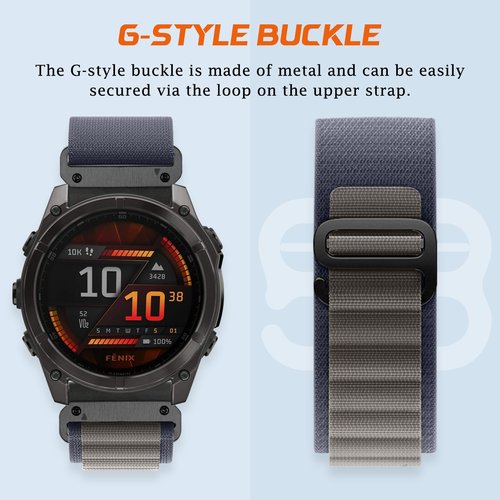 ShinKin QuickFit 26mm Nylon Trail Loop Strap for Garmin Tactix 8 51mm, Fenix 8, Fenix 7X, Fenix 6X, Fenix 5X & More, Blue
