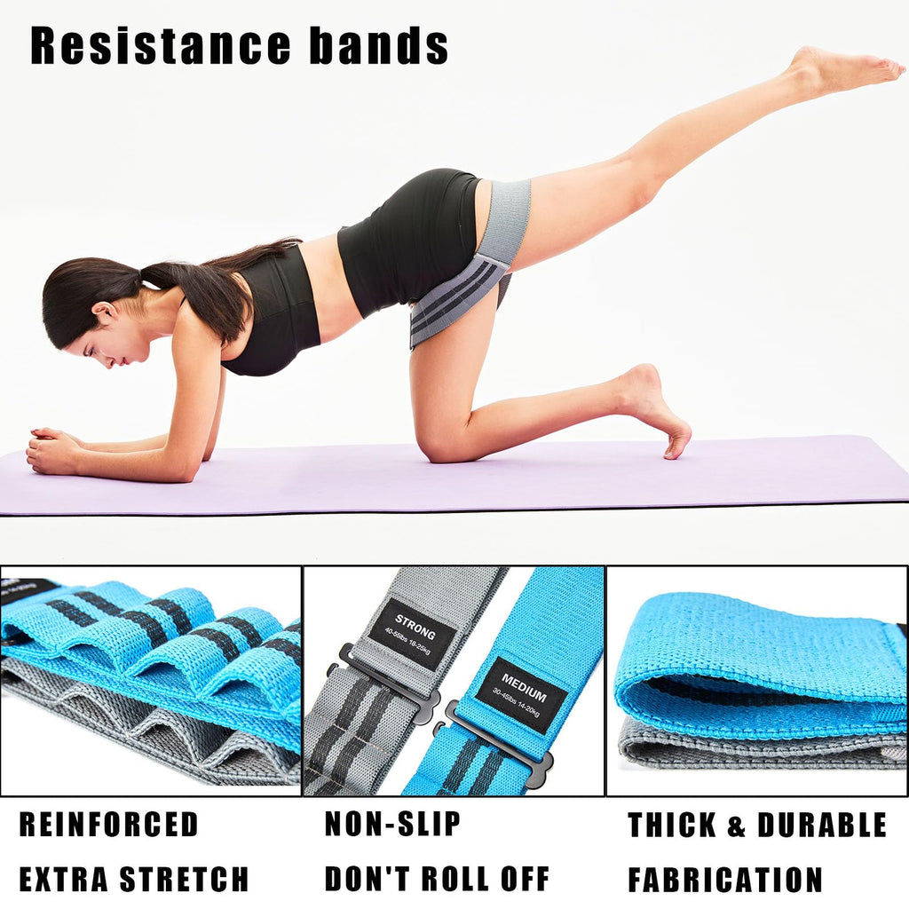 Adjustable Fabric Resistance Bands for Squats, Glutes & Legs – 5 Levels of Customizable Size, Width & Tension, Non-Slip Booty Bands for Men and Women, Pilates & Yoga Workouts RB-06(Light)