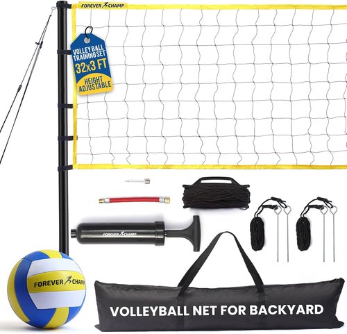 Forever Champ Volleyball Net - Regulation 32x3 Ft Size with 8.5-Inch PU Volleyball & Carrying Bag | Portable Outdoor Set
