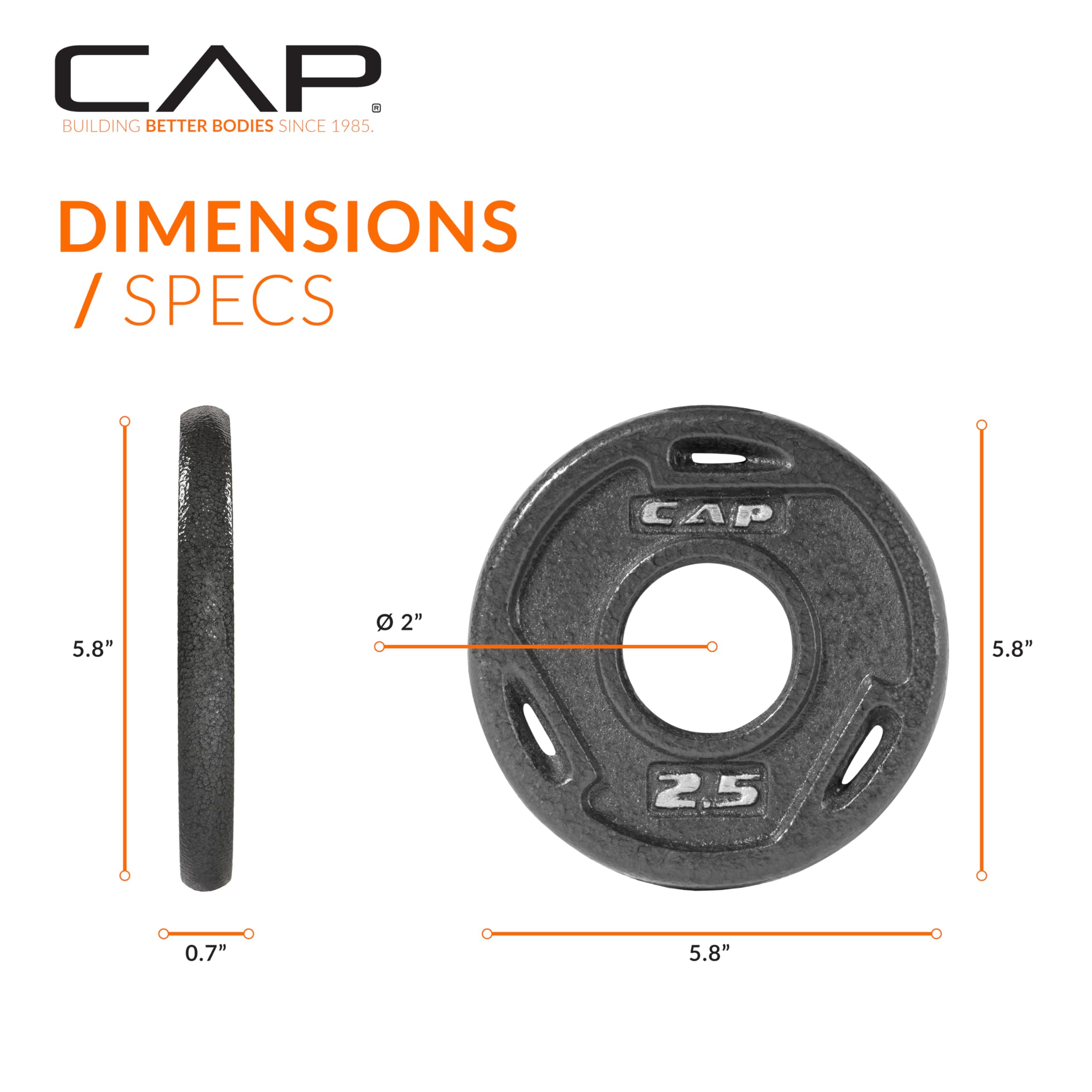 CAP Barbell 2-Inch Olympic Grip Weight Plate, 2.5 lb, Set of 6 Black