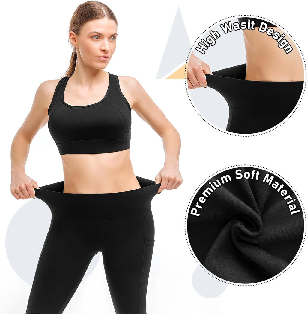 Skiennix High Waisted Leggings with Pockets - Soft & Stretchy for Yoga | 2 Pack