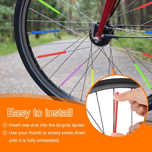 HARFINGTON 36pcs Bike Reflective Spoke Skins 0.2" Plastic Bicycle Spoke Reflectors Spoke Covers Trim Wrap Wheel 360°Visibility for Road Mountain Bike Motorcycles Decoration, Blue