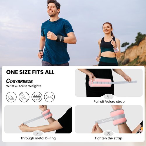 Ankle Weights 2LB 1 Pair Wrist Leg Arm Weights for Women Men, Strength Weighted for Walking, Running, Jogging, Fitness, Gym Workout - Light Pink