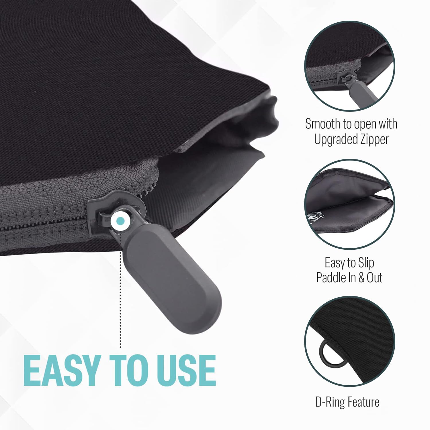 Palms-O-Aces Elongated Pickleball Paddle Cover | Canvas Padded Pickleball Paddles Sleeve with Zipper | Lightweight Protective Paddle Case for Paddles | Paddle Cover Accessory | Black