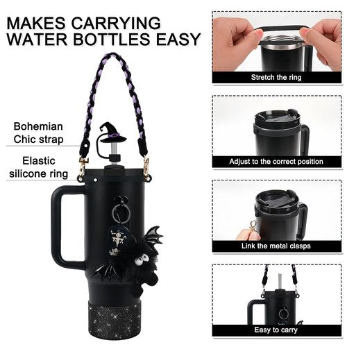 BELSITA Halloween Accessories Set - Black Devil Witch Hat Cap, Silicone Boot, Charms for 30/40oz Tumble
