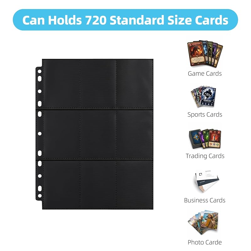 40 Pack 720 Pockets Trading Card Binder Sleeves 9 Pocket Pages - Black (Variation: Black Card Sleeves+9 Pocket 720)