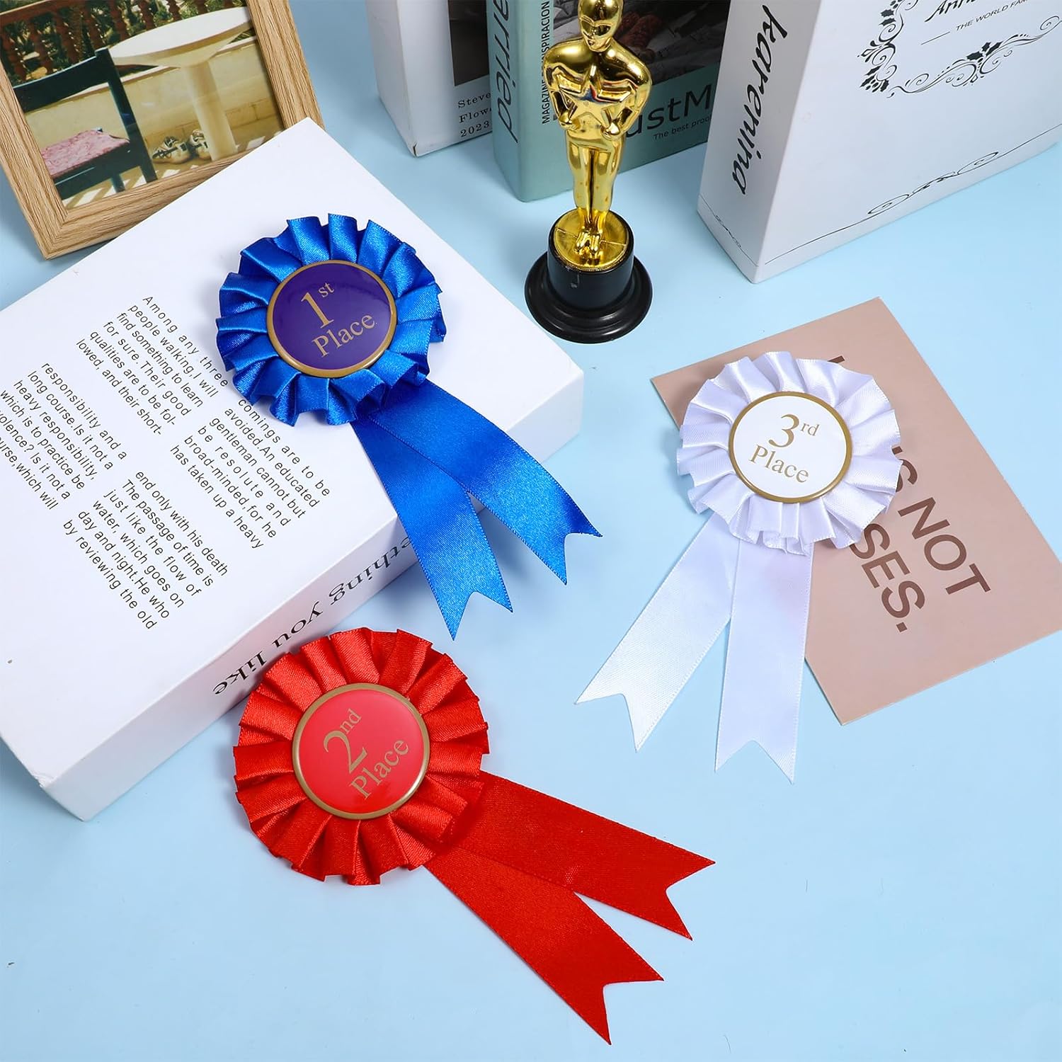 Regine Switzerland 3 Pack Award Ribbons - 1st, 2nd, 3rd Place Prize Ribbons in Blue, Red, White for Competitions & Events