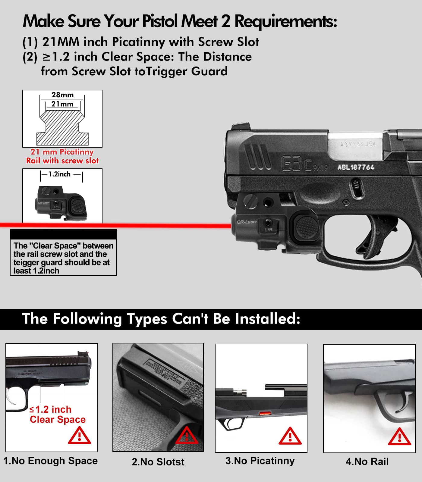 QR-Laser Red Laser Sight Ultra Compact Tactical Pistol Laser Sight Shockproof Rechargeable Red Dot Sight Used for Pistols and Rifles with Picatinny Rail