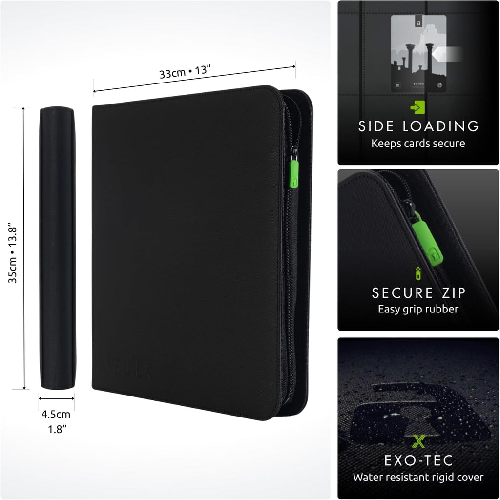 Vault X 12 Pocket Trading Card Binder - Premium Exo-Tec Material, Holds 480 Cards, Black