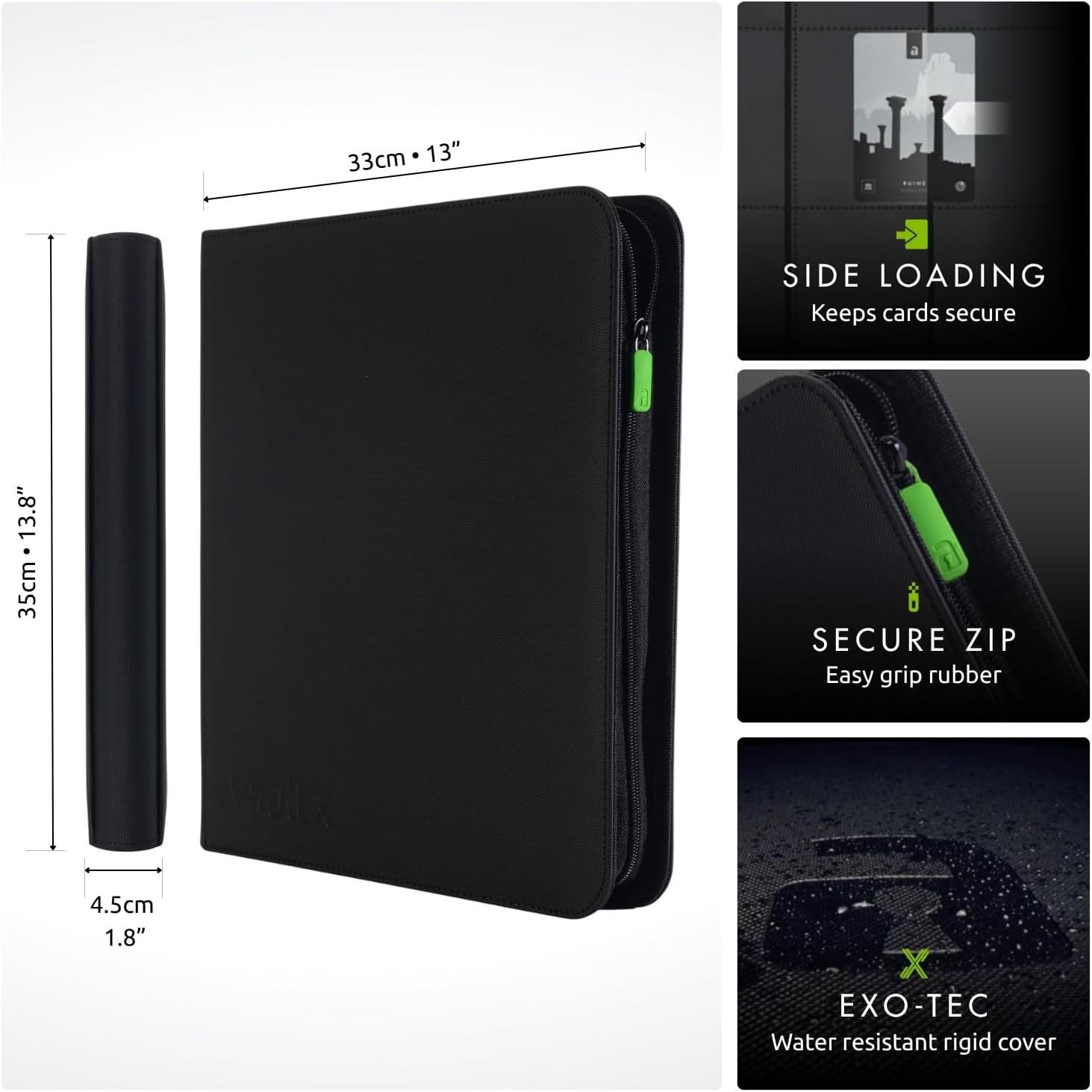 Vault X 12 Pocket Trading Card Binder - Premium Exo-Tec Material, Holds 480 Cards, Black
