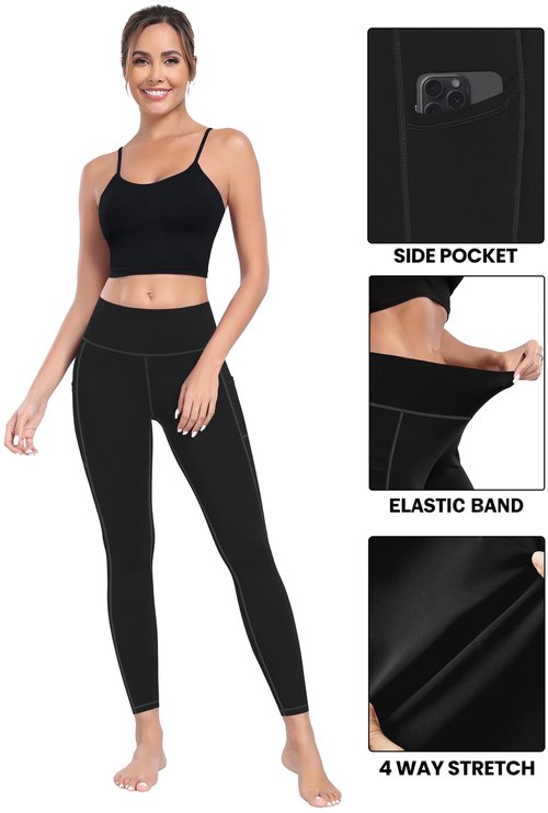 MIRITY Yoga Leggings with Pockets for Women - High Waist Tummy Control Pants for Workout Pack of 4