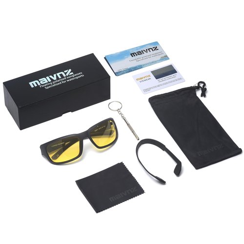 maivnz Floating Fishing Sunglasses, High-Contrast Yellow Polarized for Cloudy Days & Stream Fishing, Unsinkable UV400(Black/Yellow)