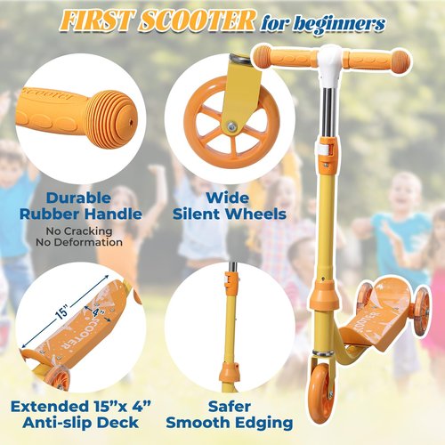 3 Wheel Scooter for Kids Ages 3-6, LED Light-Up Kids Kick Scooter–Adjustable Height, Durable Metal Construction, Anti-Slip Deck, Rubber Handles for Outdoor Activities,Child Safety Certified